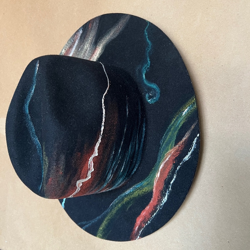 Black hand-painted Wool Hat, Earth inspired